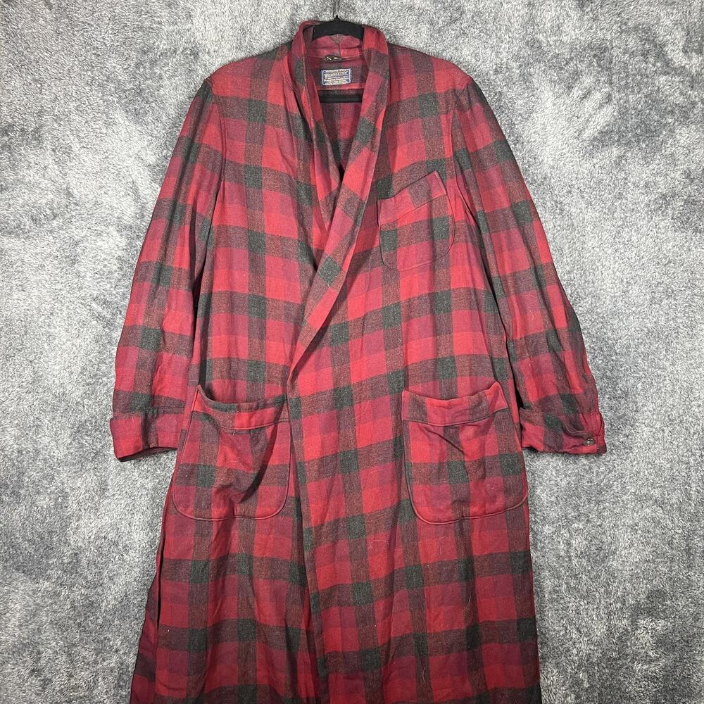 Vintage Pendleton Robe Mens Large Red Wool Plaid Belted Flannel Lounge Sleepwear